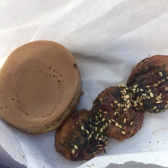 Mitsuru Cafe - Imagawayaki (Red Bean Cake, $2) + Takoyaki ($2.50) - Japanese Near Me - Los Angeles, California Mitsuru Cafe - Imagawayaki (Red Bean Cake, $2) + Takoyaki ($2.50) - Japanese Near Me - Los Angeles, California