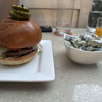 Beginner's Luck - Burger and cucumber yogurt salad - Coffee & Tea Near Me - Scottsdale, Arizona