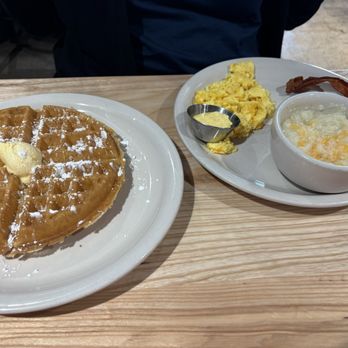 The Big Biscuit - Waffle, scrambled eggs bacon and cheesy grits. Waffle was delicious. - Diners Near Me - Fayetteville, Arkansas The Big Biscuit - Waffle, scrambled eggs bacon and cheesy grits. Waffle was delicious. - Diners Near Me - Fayetteville, Arkansas
