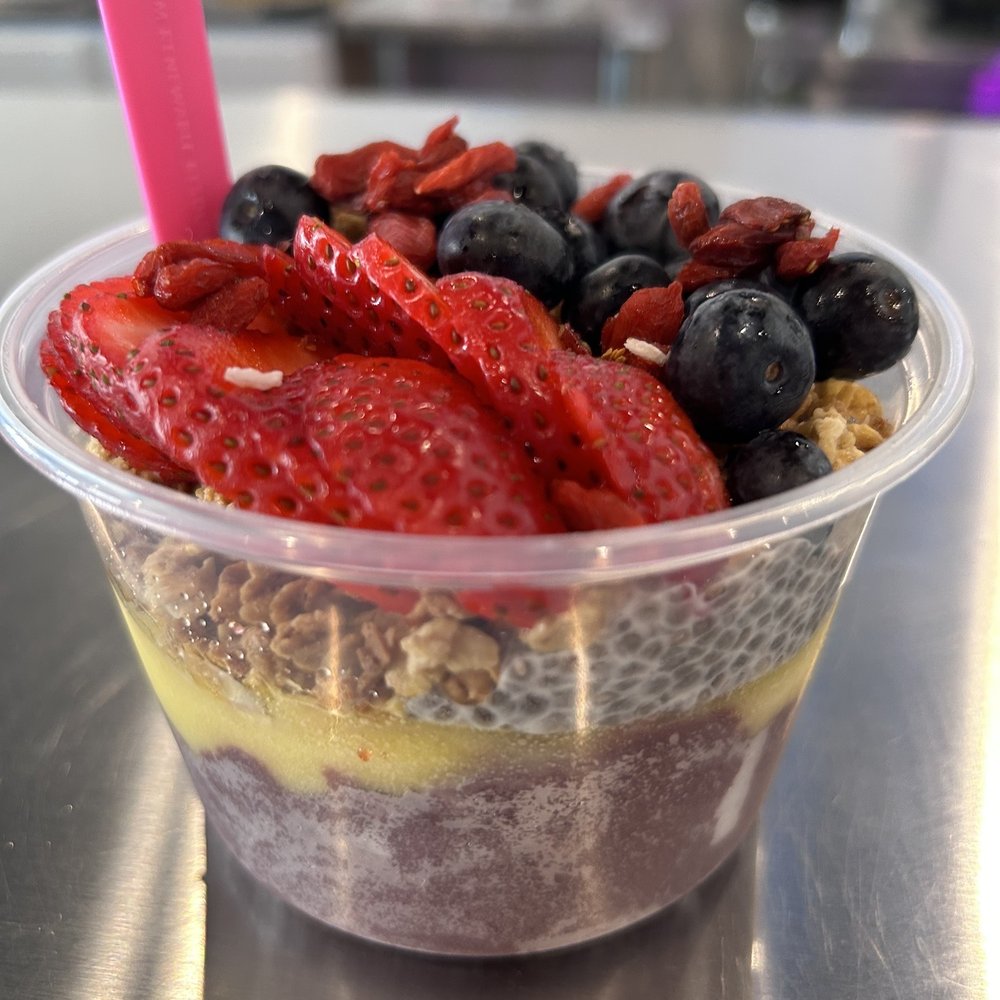 Bowlify Superfoods - Smoothie bowl with açaí and mango base, chia pudding, honey almond granola, strawberries, blueberries and Gogi berries. - Specialty Food Near Me - Richfield, Utah Bowlify Superfoods - Smoothie bowl with açaí and mango base, chia pudding, honey almond granola, strawberries, blueberries and Gogi berries. - Specialty Food Near Me - Richfield, Utah