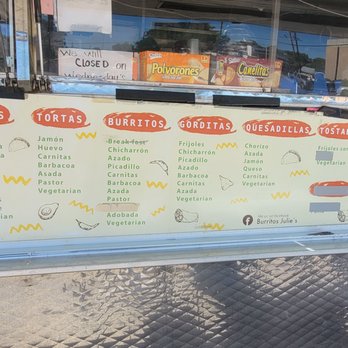 Julie's Burritos - a menu on a food truck - Mexican Near Me - Albuquerque, New Mexico