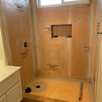Falcone Custom Tile - Water proofing. Michael does not mess around with the water proofing. - General Contractors Near Me