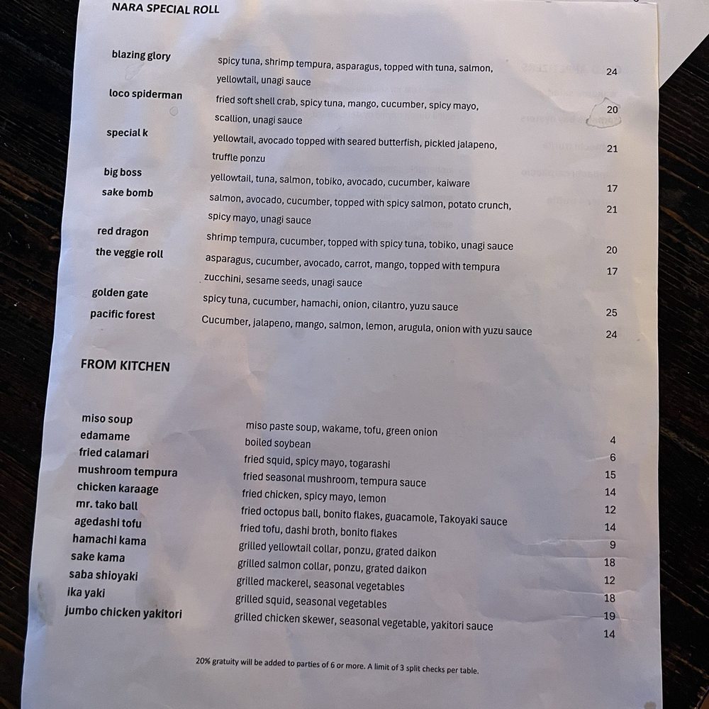 Nara Restaurant & Sake Bar - menu |IG: @socalsnomnoms - Japanese Near Me - San Francisco, California Nara Restaurant & Sake Bar - menu |IG: @socalsnomnoms - Japanese Near Me - San Francisco, California