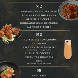 KIN Craft Ramen & Izakaya - Happy Hour is available Sun-Thu from 9pm to 11pm. Excluding holidays. Dine-in only.