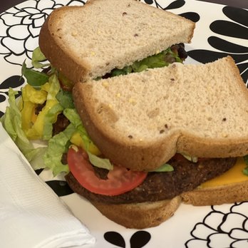 Main Street Kitchen - Black bean burger with cheddar on gluten free bread. - Cafes Near Me - Stoughton, Wisconsin Main Street Kitchen - Black bean burger with cheddar on gluten free bread. - Cafes Near Me - Stoughton, Wisconsin