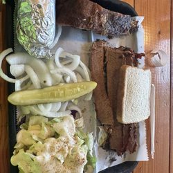 Daddy Bs BBQ - Sliced brisket/ 1 beef rib salad and corn on the cob
