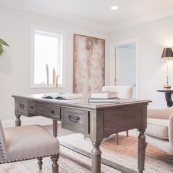 Harrison West Design + Furniture - A home office I would use.  Big artwork creates big drama.