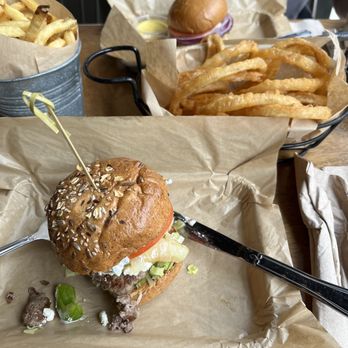 Burger Village - Village Lamb Burger, Onion Rings, Wild Terrific Pacific Village Salmon Burger - Burgers Near Me - Brooklyn, New York Burger Village - Village Lamb Burger, Onion Rings, Wild Terrific Pacific Village Salmon Burger - Burgers Near Me - Brooklyn, New York