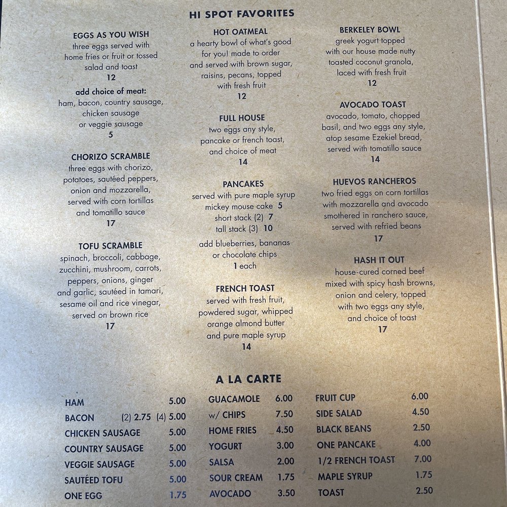 Hi Spot Cafe - Menu - New American Near Me - Seattle, Washington Hi Spot Cafe - Menu - New American Near Me - Seattle, Washington