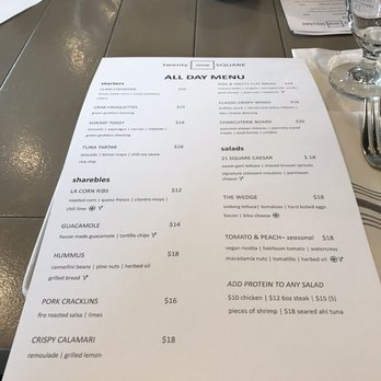 21 Square Bar + Kitchen - Menu part 1 - Bars Near Me - Torrance, California