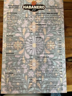Menu photo 1 Habanero Grill NC Henderson, NC