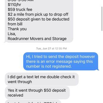 Roadrunner Movers and Storage - Bid and deposit agreement. No where does she state it's non-refundable. - Movers Near Me - Orlando, Florida Roadrunner Movers and Storage - Bid and deposit agreement. No where does she state it's non-refundable. - Movers Near Me - Orlando, Florida