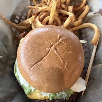 Wings Etc - Cheeseburger with curly fries - American Near Me - Venice, Florida
