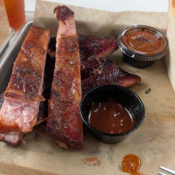 Burning Tree Smokehouse - I didn't take a picture until after I started eating so a few missing from the plate.  Their habanero bbq sauce is awesome - Tacos Near Me - Birmingham, Alabama