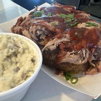 The Noble Smokin Joe's BBQ - Pulled pork loaded baked potato and potato salad - Sandwiches Near Me - Noble, Oklahoma The Noble Smokin Joe's BBQ - Pulled pork loaded baked potato and potato salad - Sandwiches Near Me - Noble, Oklahoma