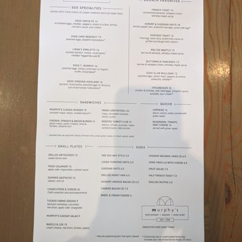 Murphy's - Brunch menu (with my phone shadow) at Murphy's, Atlanta - American Near Me - Atlanta, Georgia