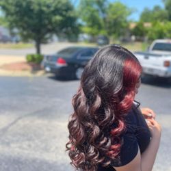 Hair By Jessica Martin - Red money piece and red peekaboo's throughout