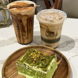 Pistachio milk cake, date latte Pistachio milk cake, date latte