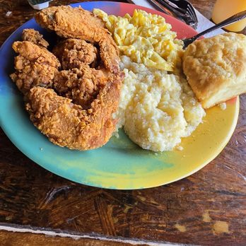 The Breakfast Klub - Wings, scrambled eggs w/cheese, grits, biscuit - Breakfast & Brunch Near Me - Houston, Texas