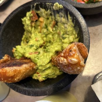La Torta Loca - Guacamole and chicharrones, not in review. The chicharrones were little overcooked but the guacamole was fresh! - Mexican Near Me - Florence, Kentucky