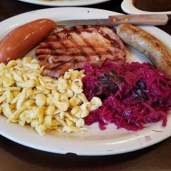 The Heidelberg - 2 sausages, smoked porkchop and 2 sides. YUMMY! - German Near Me - Helen, Georgia The Heidelberg - 2 sausages, smoked porkchop and 2 sides. YUMMY! - German Near Me - Helen, Georgia