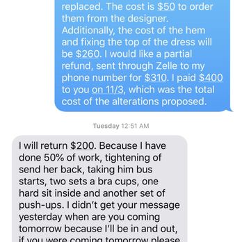 Dora Baker's Bridal Alterations - Sunday, Jan 19, 2019 conversation - Sewing & Alterations Near Me