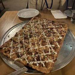 Chicken Chicken, Bacon and Ranch Pizza, grandma style.