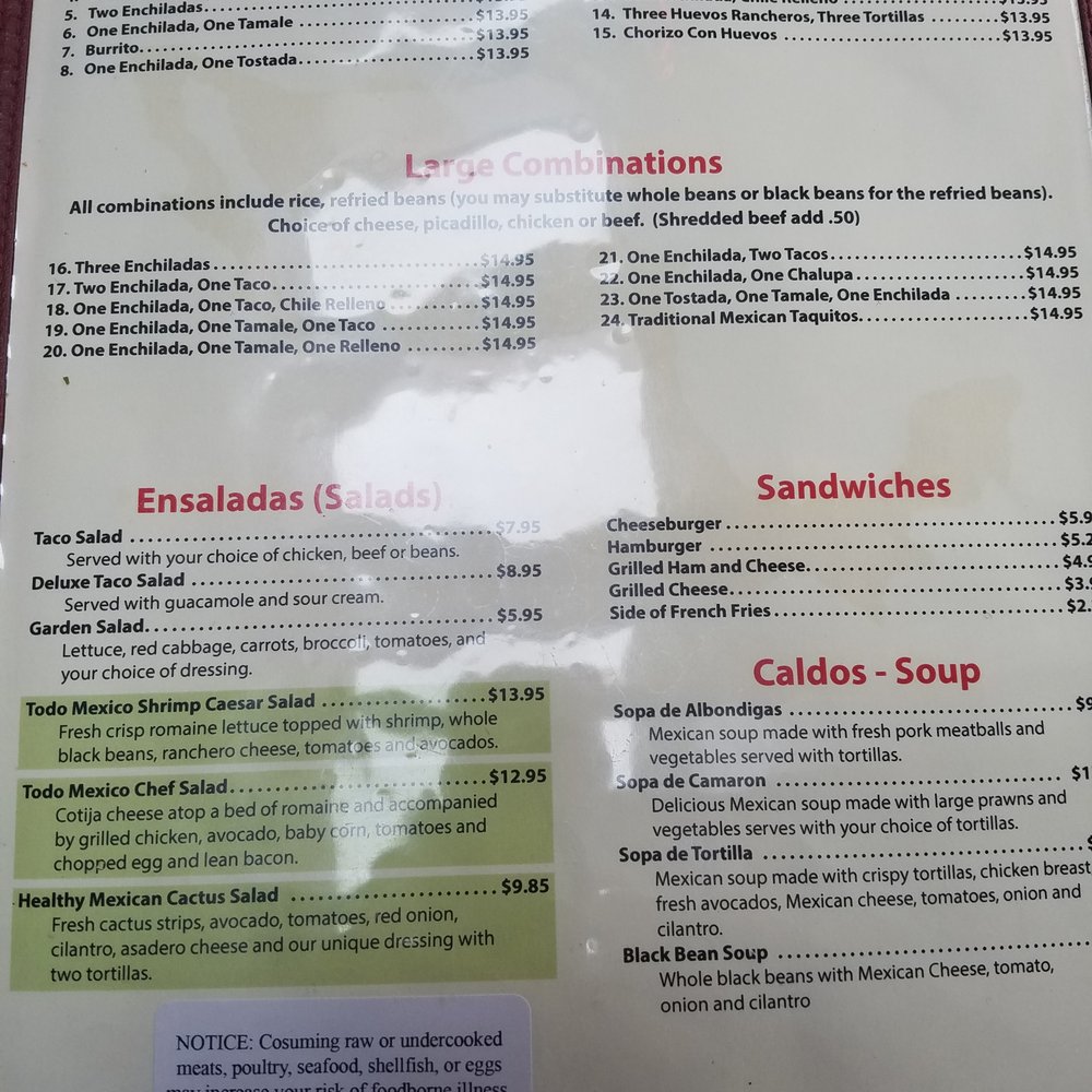 Todo Mexico - Combination menu. - Mexican Near Me - Snohomish, Washington Todo Mexico - Combination menu. - Mexican Near Me - Snohomish, Washington