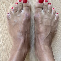 Pedicure with DND gel polish in Lava Red #068 Pedicure with DND gel polish in Lava Red #068