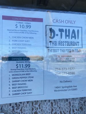 Menu photo 1 D Thai Chinese Restaurant Westminster, CA