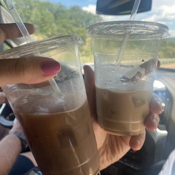 10 cows - Iced coffee with oat milk and brown sugar cinnamon (left) and iced coffee with cream and caramel (right) - Food Delivery Services Near Me - Frostburg, Maryland 10 cows - Iced coffee with oat milk and brown sugar cinnamon (left) and iced coffee with cream and caramel (right) - Food Delivery Services Near Me - Frostburg, Maryland