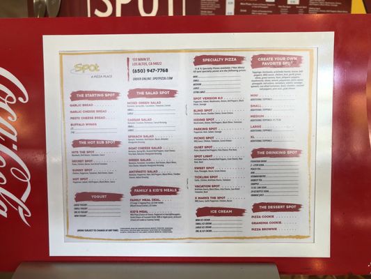 Menu photo 1 Spot A Pizza Place Los Altos, CA Menu photo 1 Spot A Pizza Place Los Altos, CA