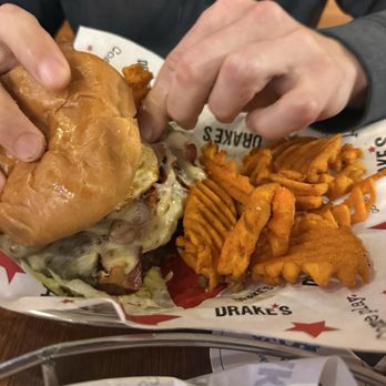 Drake's - Morning glory and sweet potato fries. Solid burger choice! - American Near Me - Huntsville, Alabama