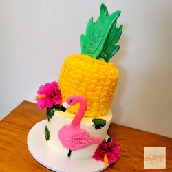 Chocolate & red velvet 3 tier flamingo & pineapple cake