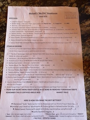 Menu photo 1 Michael's Big City Steakhouse Rawlins, WY Menu photo 1 Michael's Big City Steakhouse Rawlins, WY