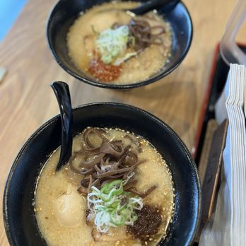 Menya Daruma - tonkotsu red (top) and tonkotsu black (bottom) - Noodles Near Me - Charlotte, North Carolina Menya Daruma - tonkotsu red (top) and tonkotsu black (bottom) - Noodles Near Me - Charlotte, North Carolina
