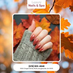 Luxury Nails and Spa - A hint of gold and a touch of nude Elegant, simple, and perfectly thankful. Tap "Book Now" for your holiday-ready nails!
