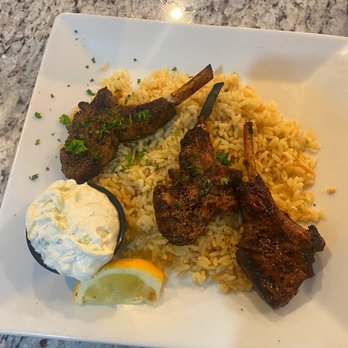 Mediterranean Bar & Grill - Lollipop lamb chops with rice pilaf. - Greek Near Me - Taunton, Massachusetts Mediterranean Bar & Grill - Lollipop lamb chops with rice pilaf. - Greek Near Me - Taunton, Massachusetts