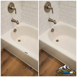 Snake River Surface Repair - TUB REPAIR. Porcelain tub chips before & after repair.