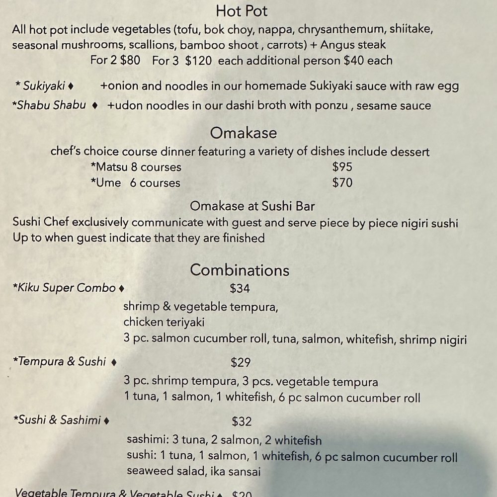 Kiku Japanese Restaurant - January 2025 menu of hotpot, omakase, etc. - Japanese Near Me - Pittsburgh, Pennsylvania