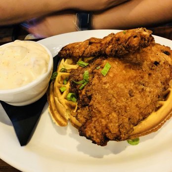 Seven Mile Cafe - Boyfriend's chicken and waffle, served with the creamiest gravy! - Breakfast & Brunch Near Me - Denton, Texas Seven Mile Cafe - Boyfriend's chicken and waffle, served with the creamiest gravy! - Breakfast & Brunch Near Me - Denton, Texas
