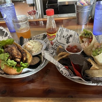 Surf N Brew Oyster Bar - Mahi poboy, grilled shrimp wrap basket - Seafood Near Me - Fletcher, North Carolina Surf N Brew Oyster Bar - Mahi poboy, grilled shrimp wrap basket - Seafood Near Me - Fletcher, North Carolina