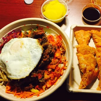 Kogi - Bulgogi Ribeye bowl with rice and all the vegetable choices, kimchi pancake slices. Delivered to my hotel room. Delectable meal! - Korean Near Me - Richmond, Virginia Kogi - Bulgogi Ribeye bowl with rice and all the vegetable choices, kimchi pancake slices. Delivered to my hotel room. Delectable meal! - Korean Near Me - Richmond, Virginia