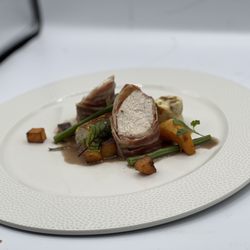 Kitchen on 5th - Moroccan spiced chicken with fig and pistachio boudin