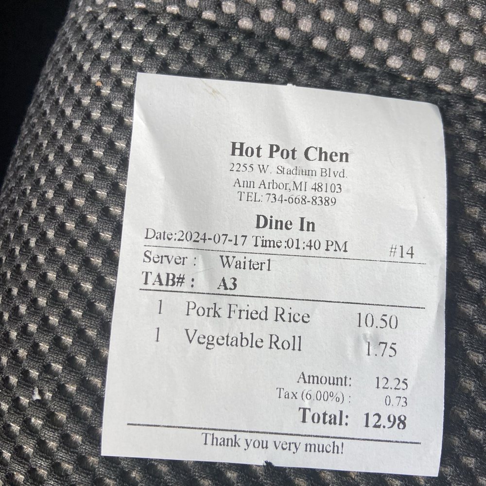 Hot Pot Chen - The bill for two items. - Chinese Near Me - Ann Arbor, Michigan Hot Pot Chen - The bill for two items. - Chinese Near Me - Ann Arbor, Michigan