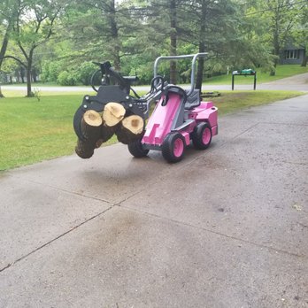 Pink's Tree Service - Miniature articulated loader hauling logs. The loader is outfitted with turf tires and doesn't damage lawns. - Tree Services Near Me - Ramsey, Minnesota Pink's Tree Service - Miniature articulated loader hauling logs. The loader is outfitted with turf tires and doesn't damage lawns. - Tree Services Near Me - Ramsey, Minnesota