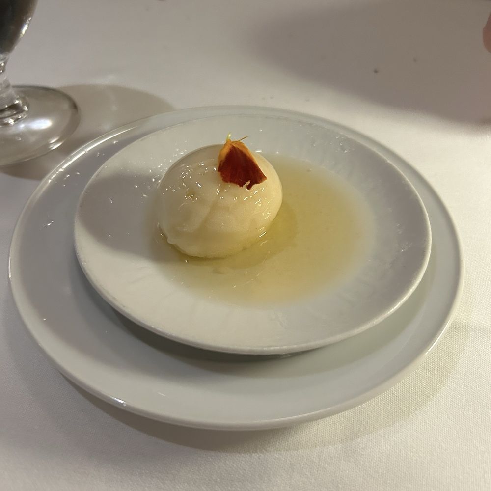 Le Crocodile Restaurant - Palate cleanser of pear sorbet and apple brandy - French Near Me - Vancouver, British Columbia Le Crocodile Restaurant - Palate cleanser of pear sorbet and apple brandy - French Near Me - Vancouver, British Columbia