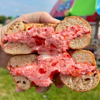 BagelBros&Co - Special Cherry Vanilla Bagel, with cherry almond CC - Bagels Near Me - Shelton, Connecticut BagelBros&Co - Special Cherry Vanilla Bagel, with cherry almond CC - Bagels Near Me - Shelton, Connecticut
