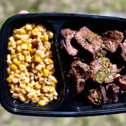 Steak Spot - Angus top sirloin with creamed corn