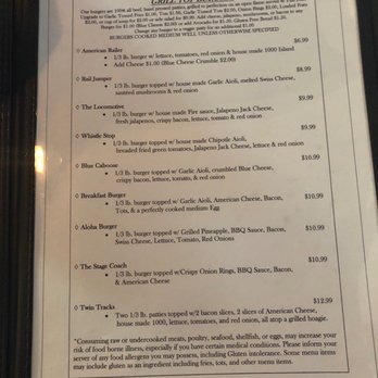 Rail House Pub & Grill - Burger menu - Gastropubs Near Me - Gridley, California